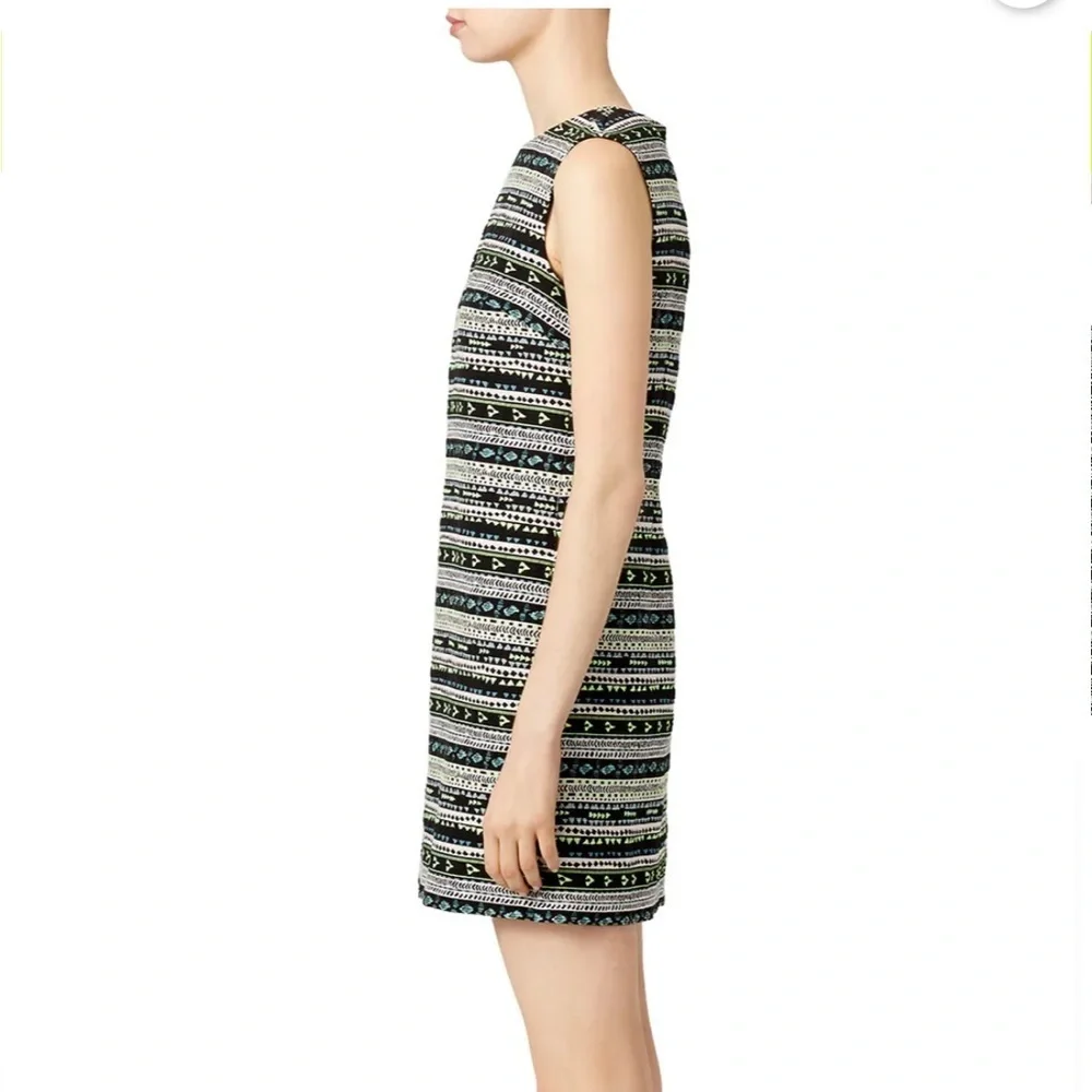 Cynthia Steffe Courtney Shift Dress 4 Small Green Blue Tweed Crew Aztec Spring - Picture 4 of 9